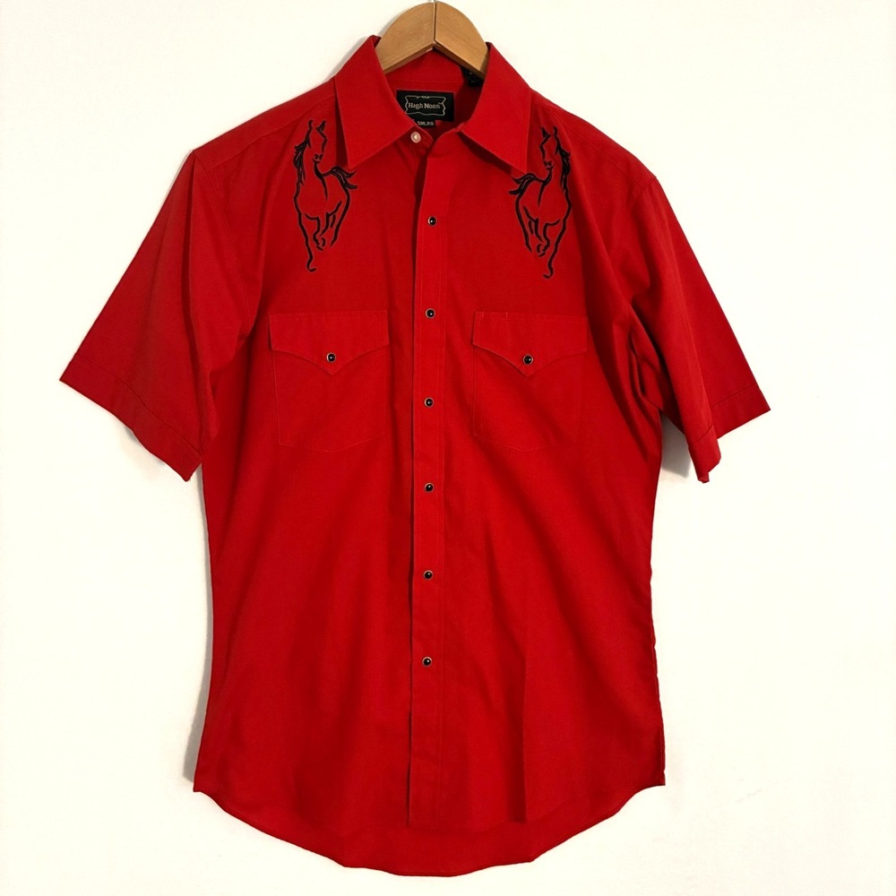 Vtg High Noon Western Shirt Mens L Pearl Snap Embroidered Horse Cowboy Rodeo